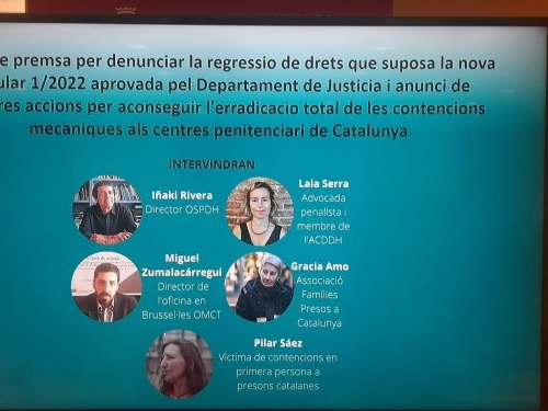 Entitats de drets humans, juristes, professionals de salut mental i organismes internacionals contra la tortura sol·liciten la creació d’un grup de treball al Parlament per erradicar les contencions mecàniques als centres penitenciaris de Catalunya