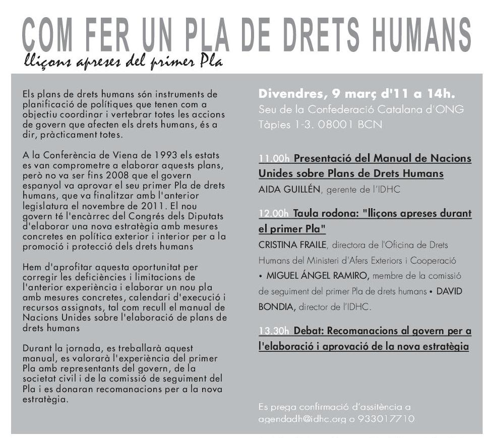 L’IDHC publica la relatoria de la Jornada sobre Com fer un Pla de Drets Humans