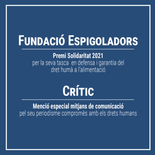 La Fundació Espigoladors, guardonada amb el Premi Solidaritat 2021 pel seu treball en favor del dret humà a l’alimentació