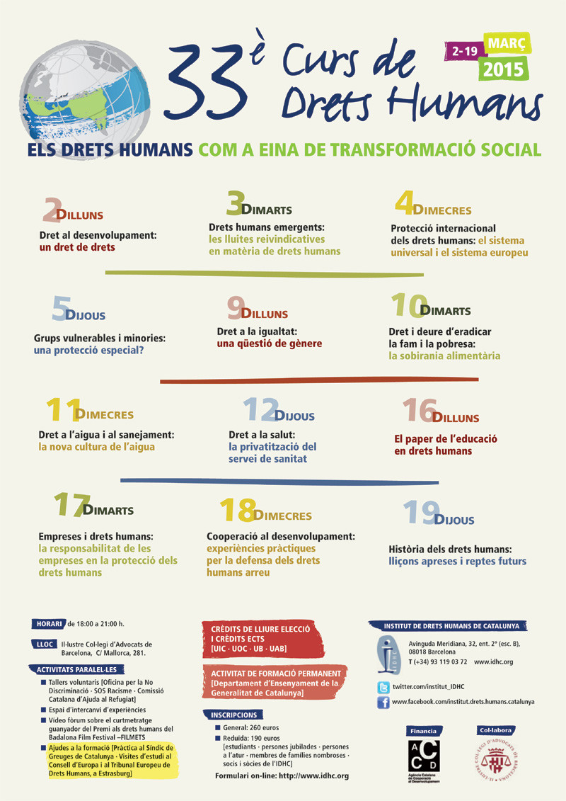 Resolució de la Borsa de viatge i estada de formació per a realitzar el Curs Anual de Drets Humans