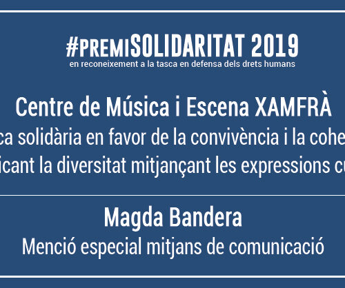 El Centre de Música i Escena Xamfrà, guardonat amb El Premi Solidaritat 2019